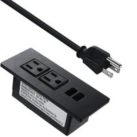 Recessed Power Strip Socket with USB, Black Desktop Power Grommet, 2-Outlets with Standard Plug 9.8 ft Cord Conference Office Home Kitchen