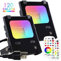 MELPO 15W LED Flood Light Outdoor, Color Changing RGB Floodlight with Remote, 120 RGB Colors, Warm White to Daylight Tunable, IP66 Waterproof, US 3-Plug (2 Pack)