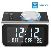 LATME-Alarm-Clock-Radio-for-Heavy-Sleepers W Dual Alarms,3.2'' Digital Display and Dimmer,7 Alarm Sounds,Snooze,2 USB Ports,Bedside FM Radio Clocks for Bedrooms/Kitchen/Office (Black-Grey)
