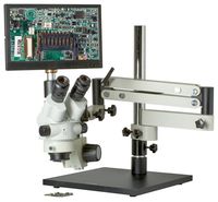 CX3-2300S-V7 - 7.5x-45x - Trinocular Zoom Stereo Microscope - HDMI 1080p Microscope Camera - Integrated 11.6" Monitor - SD Card Slot - Articulating Bom Stand - 80 LED Ring Light
