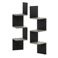 FURINNO Rossi 3-Tier Set of 2 Wall Mount Floating Corner Square Shelf, French Oak Grey/Black