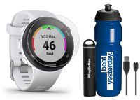 Garmin Forerunner 45S (White - Small) Running GPS Watch Runner Bundle | +Garmin Water Bottle, HD Screen Protectors & PlayBetter Portable Charger | Garmin Coach, HR, Body Battery, Smart Notifications