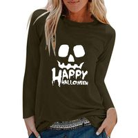 ANJUNIE Womens Casual Halloween Print Shirts O-Neck Long Sleeve Top Loose T-Shirt Blouse(2-Army Green,S)
