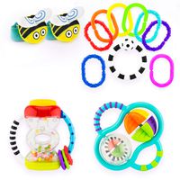 Baby's First Rattles Developmental Giftset for Newborns + | Includes Wrist Rattles, Hourglass Rattle, 9 pc Ring O' Links, and Grasp & Spin Rattle