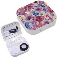 Portable Contact Lens Case Box Travel Kit Mirror + Bottle + Tweezers Container Holder [ Watercolor Various Flowers ]
