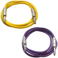 SEISMIC AUDIO - SATRX-3-2 Pack of 3' 1/4" TRS Male to 1/4" TRS Male Patch Cables - Balanced - 3 Foot Patch Cord - Yellow and Purple