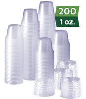 [200 Sets - 1 oz.] Plastic Disposable Portion Cups with Lids, Souffle Cups