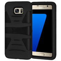AMZER Dual Layer Hybrid Kickstand Case Cover Skin for Samsung Galaxy S7 - Retail Packaging - Black