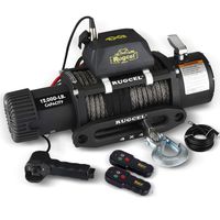 RUGCEL WINCH Waterproof IP68 Electric Winch with Hawse Fairlead,Steel Wire Rope, 2 Wired Handle and 2 Wireless Remote (12000 lb.Load Capacity-Synthetic Rope)