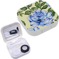 Portable Contact Lens Case Box Travel Kit Mirror + Bottle + Tweezers Container Holder [ Bouquet Rose Blue ]