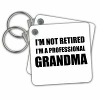 3dRose Im Not Retired Im A Professional Grandma - Funny Grandmother Gift - Key Chains, 2.25" x 2.25", Set of 2 (kc_232487_1)