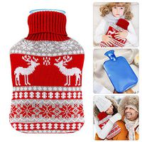 Hot Water Bottle with Knit Cover, UBEGOOD Rubber Transparent Hot Water Bag, Good for Pain Relief (2 Liters, Blue/Red)