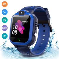 Kids Waterproof Smart Watch Phone, GPS/LBS Tracker Smart Watch for Kids for 3-12 Year Old Compatible iOS Android Games SOS Alarm Clock Camera Smart Watch Christmas Birthday Gifts for Kids(Black Blue)