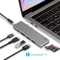 Type C Hub Aluminum Adapter, Hub Thunderbolt 3, Mac USB C hub Adapter Dongle for MacBook Air 2019/2018, MacBook Pro 2019/2018-2016, with 4K HDMI, 2 USB 3.0,USB-C Data Port, SD/Micro Card Readers