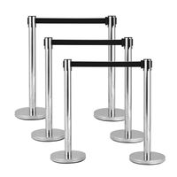 Goplus 6Pcs Stanchion Post Crowd Control Barrier Stainless Steel Stanchions with 6.5' Retractable Belt Posts Queue Pole, 35" Height (Black)