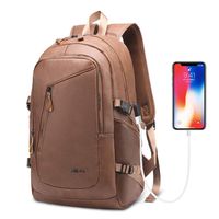 DYJ Leather Laptop Water Resistant Backpack for Women and Men, PU Vintage Leather Backpack Purse Casual Daypack College School Travel Backpack with USB Charging Port Fits 15.6 Inch Laptop & Notebook