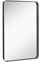 Hamilton Hills Contemporary Brushed Metal Wall Mirror | Glass Panel Black Framed Rounded Corner Deep Set Design | Mirrored Rectangle Hangs Horizontal or Vertical (24" x 36")