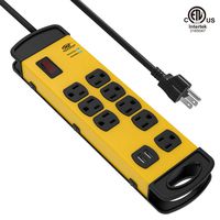 CRST 8-Outlets Heavy Duty Surge Proector Metal Power Strip with 2 USB Ports 15 Amps, 9-Foot Power Long Cord 1800 Joules for Garden, Kitchen, Office, School, ETL Listed (8-Outlet 2 USB, Yellow Black)