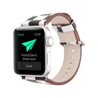 WonderKathy Classic Black White Stylish Plaid Pattern Leather Compatible for Apple Watch Band Strap,Water Resistant Durable Soft PU Leather Wrist for iWatch Series 3 2 1 Sport & Edition 42mm