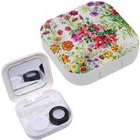 Portable Contact Lens Case Box Travel Kit Mirror + Bottle + Tweezers Container Holder [ Wild Flowers ]
