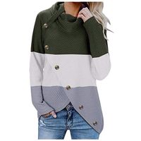 Women's Sweater Pullover Turtleneck Button Patchwork Long Sleeve Tops T-Shirt Blouse Sport Sweatshirt Outwear