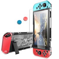 Pakesi for Nintendo Switch Case, Compatible with Nintendo Switch Cover Case and Tempered Glass Screen Protector (360 Degree Full Enclosure Protection) (Transparent)