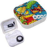 Portable Contact Lens Case Box Travel Kit Mirror + Bottle + Tweezers Container Holder [ Multicolored Comics Speech Bubbles ]