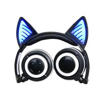 Eoncore Kids Stereo Wireless Bluetooth Headphones LED Glowing Cat Ear Foldable Over-Ear Headsets Noise Reduction with Mic Volume Control (Black)