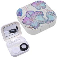 Portable Contact Lens Case Box Travel Kit Mirror + Bottle + Tweezers Container Holder [ Petunia Watercolorhand ]