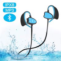 IPX8 Sweatproof BluetoothEarphones with Mic Stereo Wireless in-Ear Buds Waterproof Music Player MP3 with 8GB Memorry (Green) (Blue)