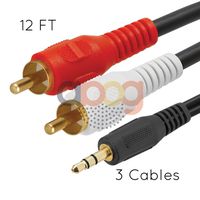 3x 12ft Aux Audio 3.5mm Stereo Male to 2 RCA Y CABLE FOR IPOD MP3 Lot Pack