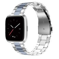 Wearlizer Stainless Steel Compatible for Fitbit Versa/Versa 2 /Versa Lite/Versa SE Bands Women Men,Ultra-Thin Lightweight Replacement Band Strap Bracelet Compatible for Fitbit Versa (Grey+Silver)