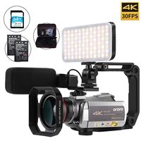 Camcorder 4k Video Camera, ORDRO 4K 30FPS Video Camera WiFi IR Night Vision 64X Digital Zoom 4K Ultra HD YouTube Vlogging Camera with Microphone, Wide Angle Lens, Camera Holder and Fill Light