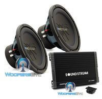 pkg Soundstream AR1.2500D Monoblock 2500W Class D Amplifier + (2) Soundstream RUB.124 12" 500W RMS Dual 4-Ohm Rubicon Series Subwoofers