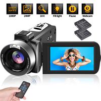 Video Camera Camcorder, Digital Vlogging Camera Recorder for YouTube Full HD 1080P 30FPS 24MP 18X Digital Zoom with Remote Control 3.0 inch 270 Degree Rotation Screen with 2 Batteries