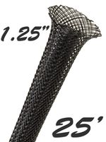 Electriduct 1.25" Black PET Expandable Braided Sleeving Cable Mesh Flexible Wire Sleeve - 25 Feet