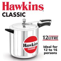 Hawkins Classic CL12 12 L Aluminum Pressure Cooker, Medium, Silver, 12-Liter