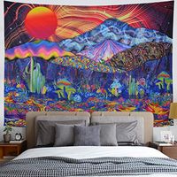 Psychedelic Tapestry Sun Mushroom Trippy Tapestry Wall Hanging Blue and Red Mountain Tapestry for Bedroom (Multicolor,59.1"x51.2")