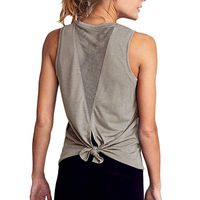 Sunhusing Ladies Breathable Mesh Gauze Sexy Backless Solid Color Sleeveless Tied Knot Yoga Sports Vest Tops(Gray,M)