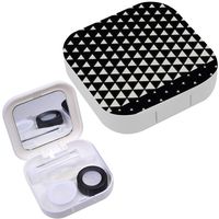 Portable Contact Lens Case Box Travel Kit Mirror + Bottle + Tweezers Container Holder [ Geometric Triangle Halftone Minimal ]