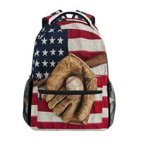 Vintage Baseball Bat Glove and Travel Laptop Backpack Daypacks, American Flag Patriotic USA Star Stripe Water Resistant College School Computer Bag Bookbag for Women & Men Outdoor Camping&Fits Up to
