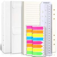 1 Pack 80 Sheet A5 Refill Paper & 2 Pcs A5 Binder Pockets & 1Pcs Clear Plastic Page Ruler & 2 Pack 160 Pieces Index Tabs, A5 Lined 6-Holes Planner Filler Papers Sets for A5 6-Hole Binder Notebook