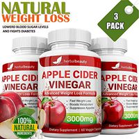 Apple Cider Vinegar 60 Veggie Capsules for Weight Loss & Cleanse - 100% Pure Extra Strength 3000mg - Natural Diet Pills Women & Men for Bloating, Constipation Relief, Digestion, Energy Boost (3 Pack)
