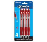 BAZIC Spencer Red Retractable Pen w/ Cushion Grip (4/Pack), Case of 24