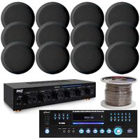 Pyle Home Theater Preamplifier 1000 Watt Receiver, 5.25-Inch Ceiling Speakers, 6 ch. Speaker Selector and 100Ft Wire