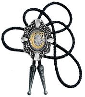 Moranse Golden Initial A to Z in Flower Nursery Cowboy Bolo Tie with Cowhide Rope(C)