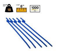 BuyCableTies 6" EZ Off Tear-a-way Indoor Cable Ties - 18 lb Rated - Made in USA - Blue - 1000 per bag
