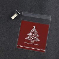 Jimin_100X Christmas Cellophane Bags Party Cookie Sweet Candy Biscuit X-mas Gift Bag 1010+3cm Self Adhesive - (Color: E)