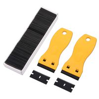 FOSHIO 2PCS Yellow Plastic Razor Paint Scrapers Removers with Contoured Grip + 100 PCS 1.5 inch Black Refillable Double Edge Plastic Razor Blades for Cleaning Auto Window Tint Vinyl Decals Stickers