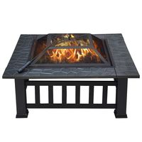 Yaheetech 32in Outdoor Metal Firepit Square Table Backyard Patio Garden Stove Wood Burning Fire Pit with Spark Screen, Log Poker and Cover